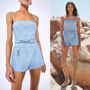 Alexis Camillo‎ Romper Sky Blue Square Neck Cotton Linen Size M